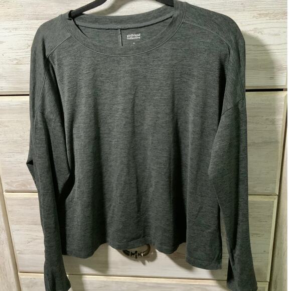 Girlfriend Collective Gray Reset Cropped Long Sleeve Top - M - Picture 2 of 5